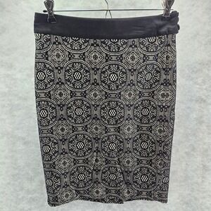 The Limited Black Lace Pencil Skirt Geometric Pattern Side Zip Button Size 0